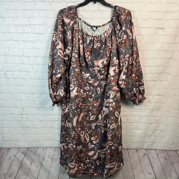 BloomChic Brown Floral Balloon Sleeve Dress Plus Size 3X - Picture 2 of 7